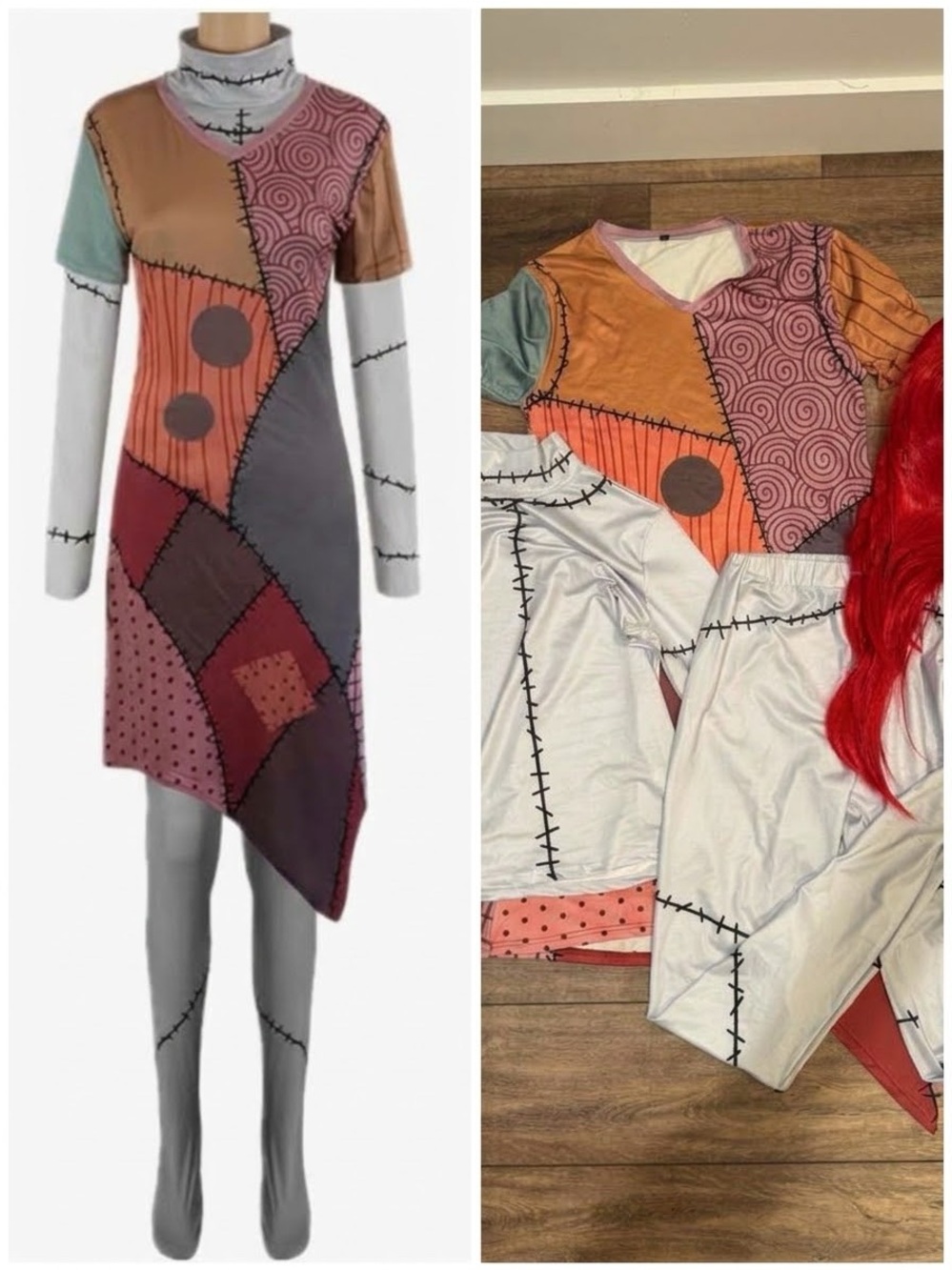 Nightmare Before Christmas Sally Womens Halloween Costume Large Red Wig Modest